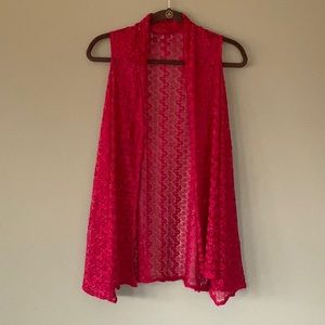 Red crochet cardigan
